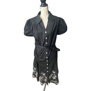 Lane Bryant Button-Up Floral Embroidered Maxi Dress W/ Tie Waist - Puff Sleeve